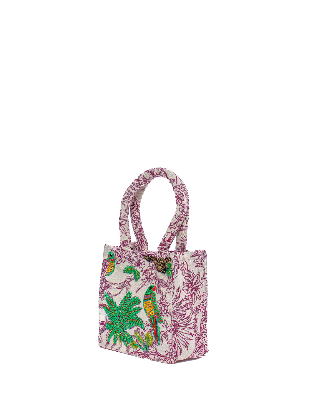 MINIBAG FUXIA FOREST JACQUARD + RICAMI 100%CO MADE IN INDIA                     